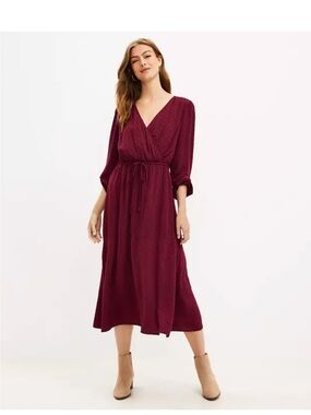 LOFT Wrap Midi Dress with Tie Waist